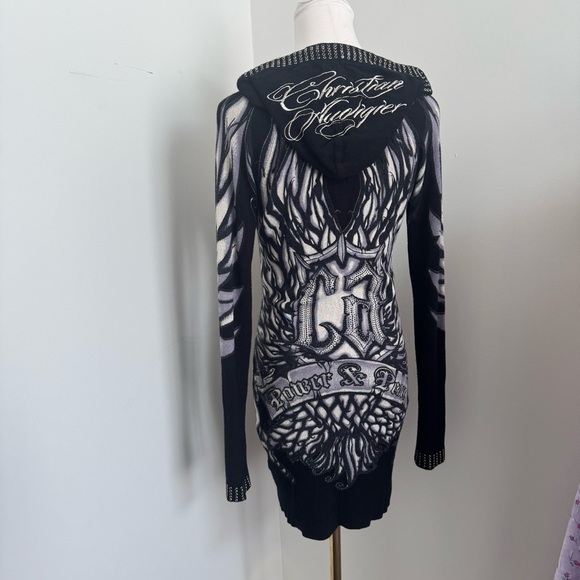 Christian Audigier Hoodie Dress – Gothic Tattoo Print, Rhinestone, LA Streetwear - Picture 10 of 15
